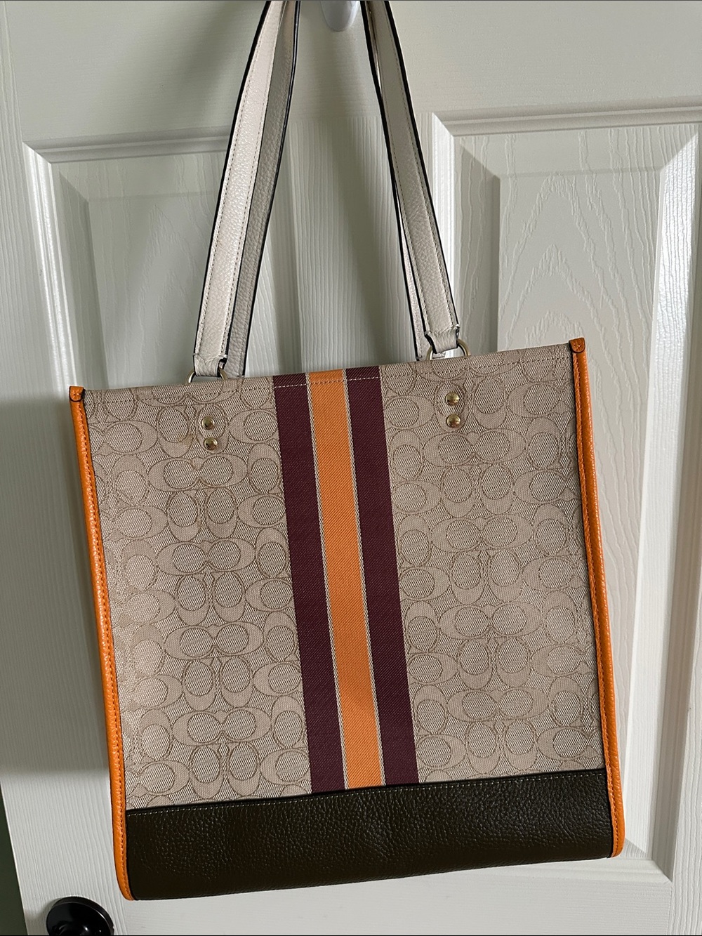 Coach Beige Signature Canvas Tote with Pink Patch and Orange Trim - Picture 7 of 12